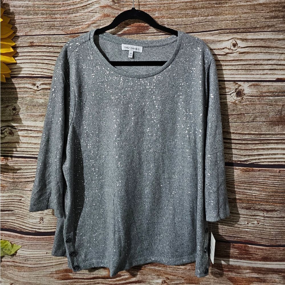 Emily Daniels long sleeve top Women's 2X gray/silver NWT